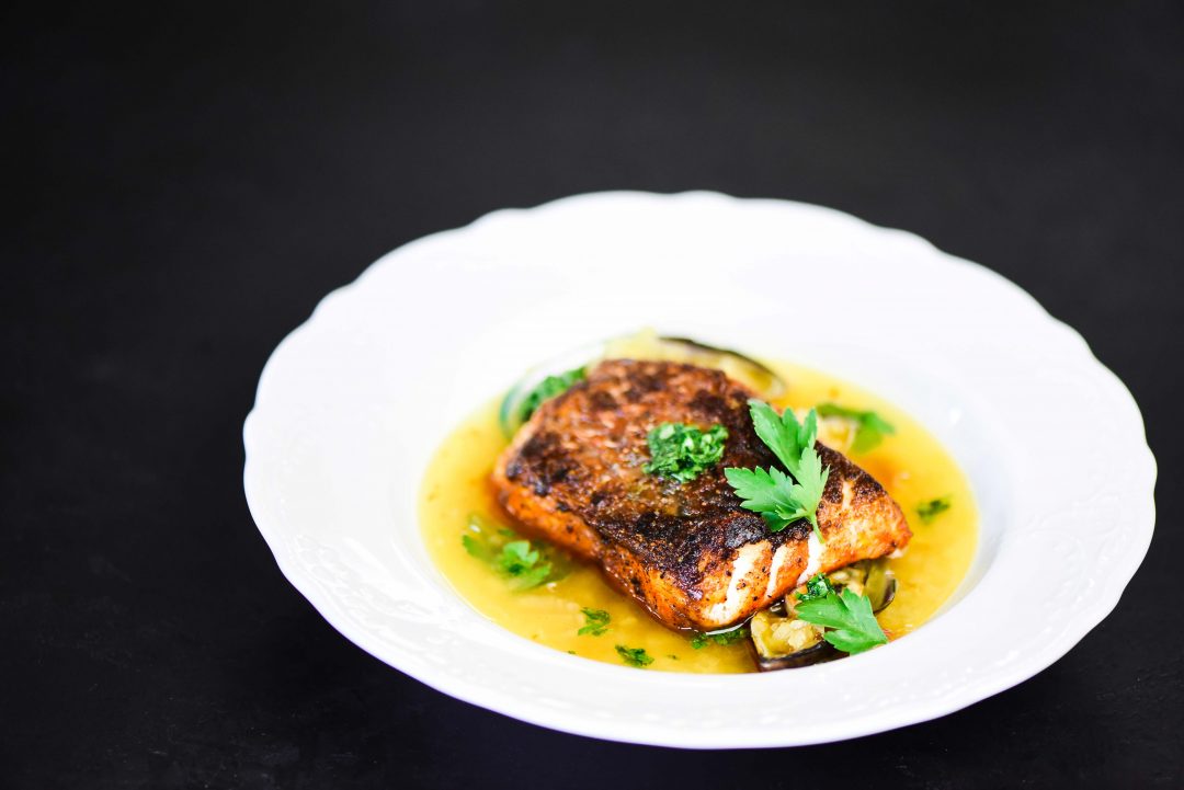 Seabass with aromatic broth